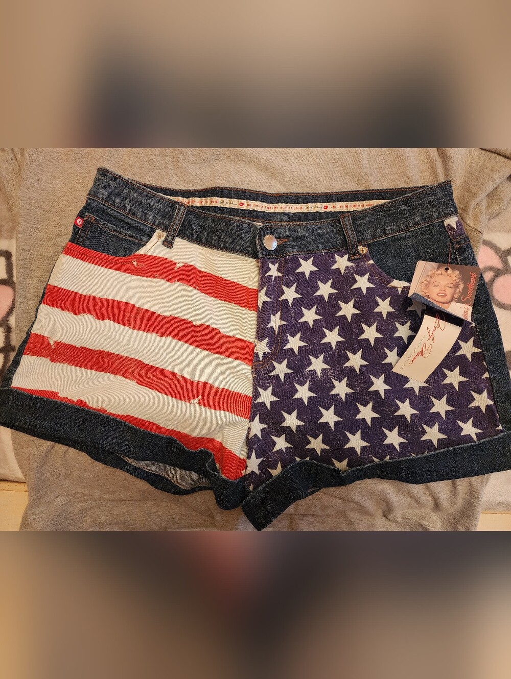 Marilyn Monroe American Flag Denim Shorts - Red, White & Blue